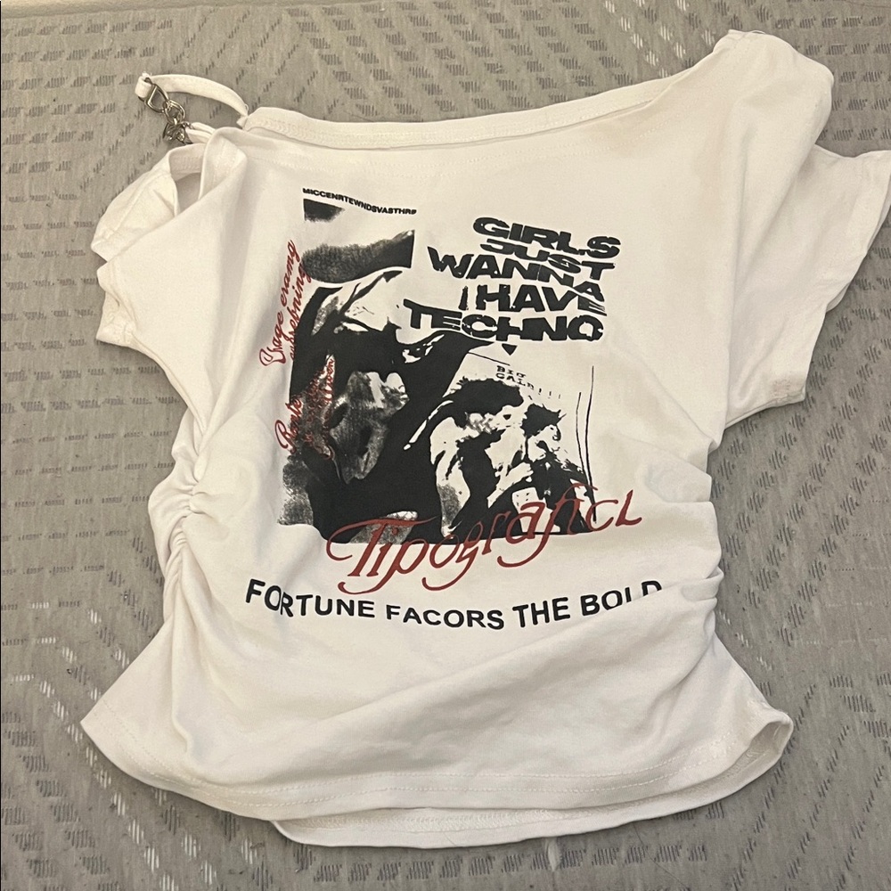 White Graphic Tee with Bold Print
